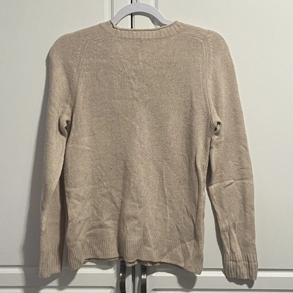 J Crew Merino Wool Blend Tan Llama Gem Embellished Crew Neck Sweater Small